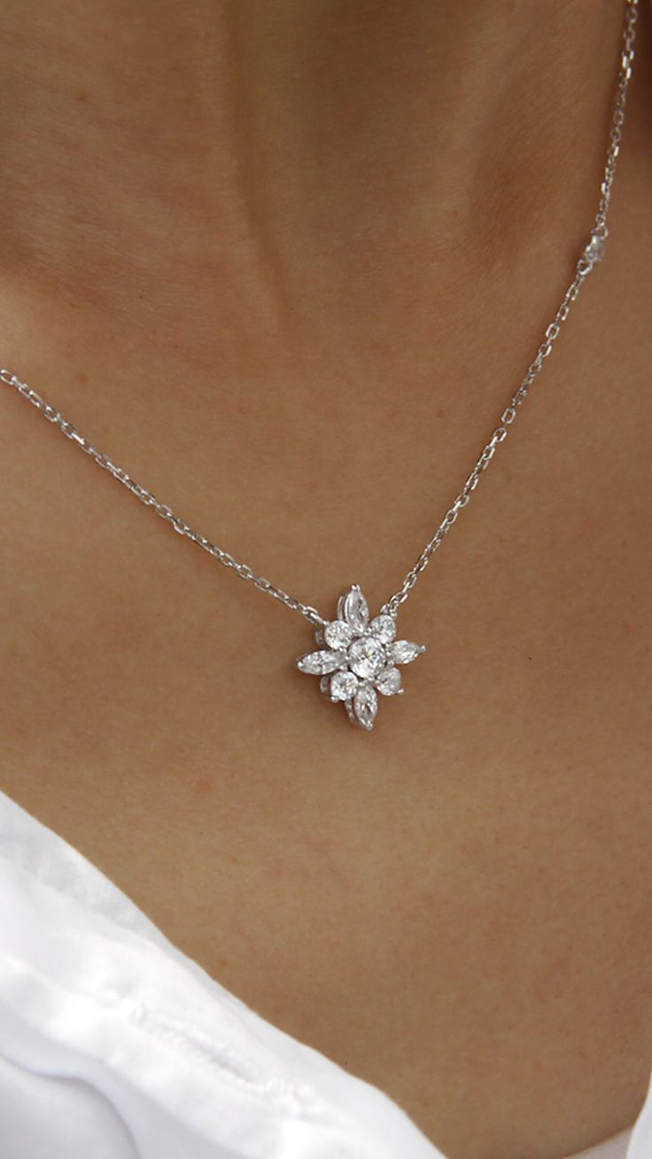 White Gold Plated Camelia Necklace